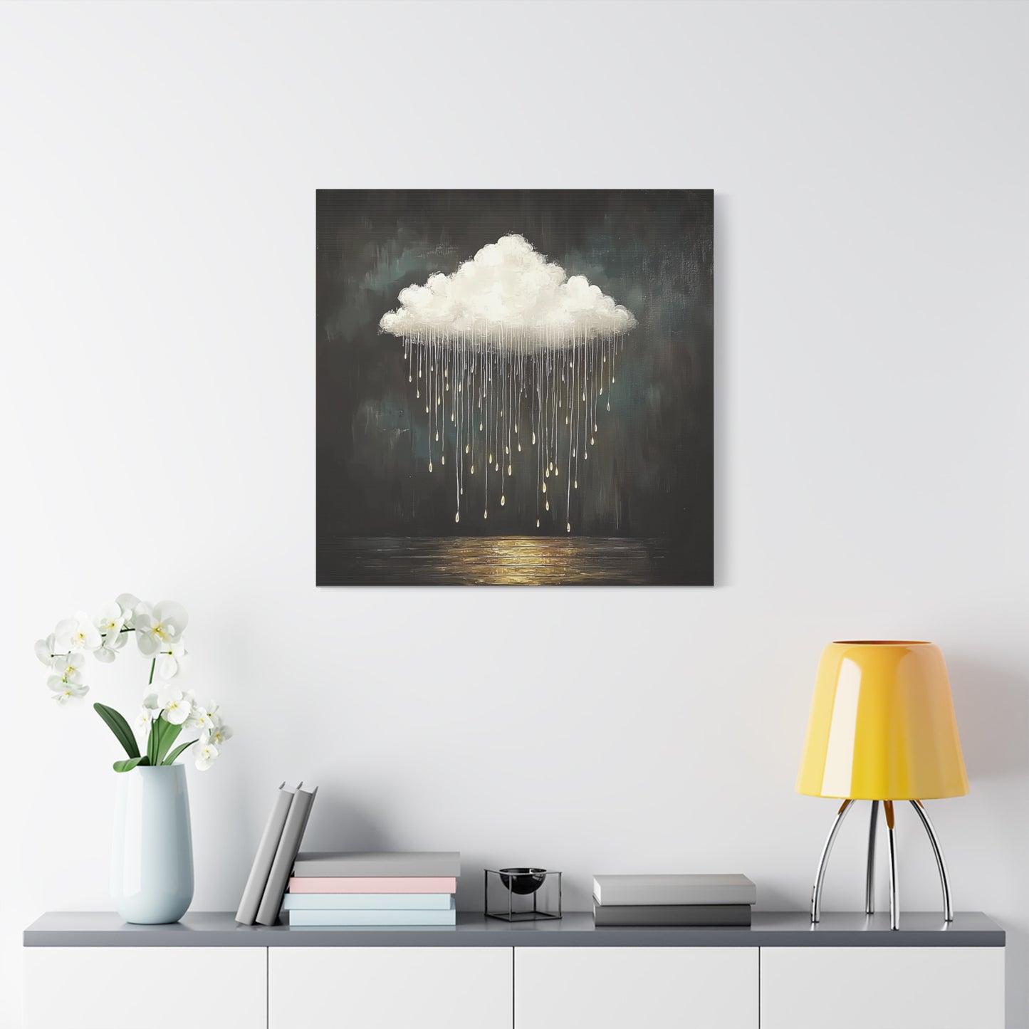 Golden Rain Cloud Canvas Wall Art | Dreamy Moody Matte Print