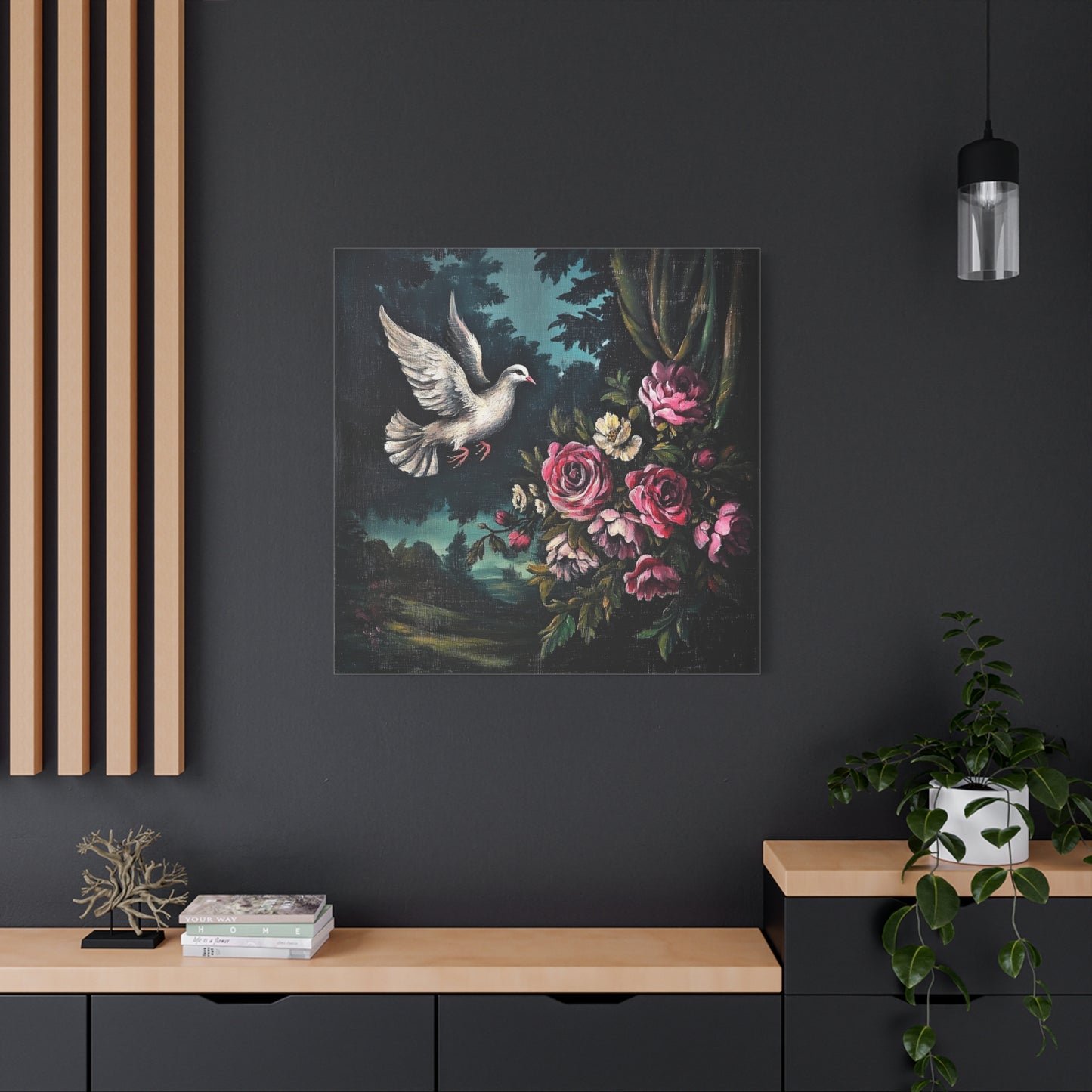 Dove & Roses Canvas Wall Art | Vintage Botanical Print