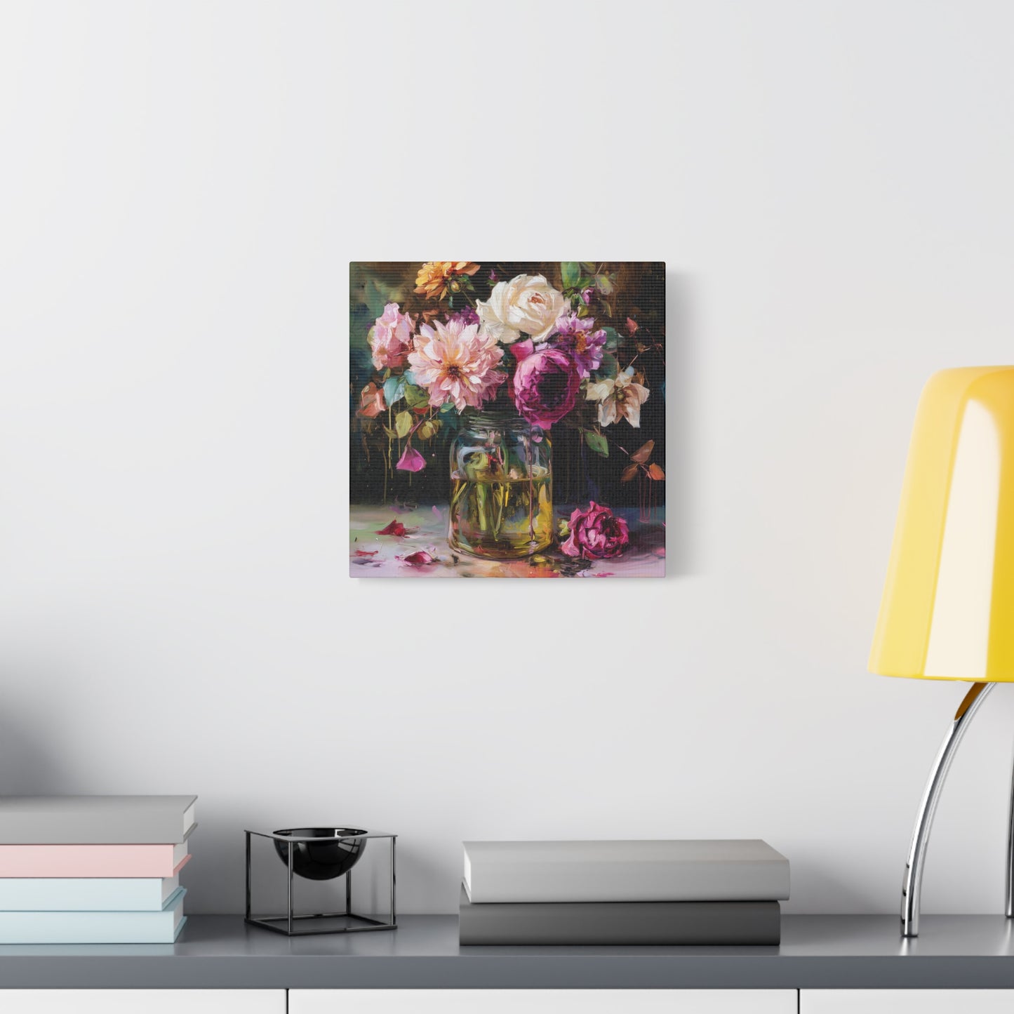 Floral Mason Jar Still Life — Matte Canvas Wall Art