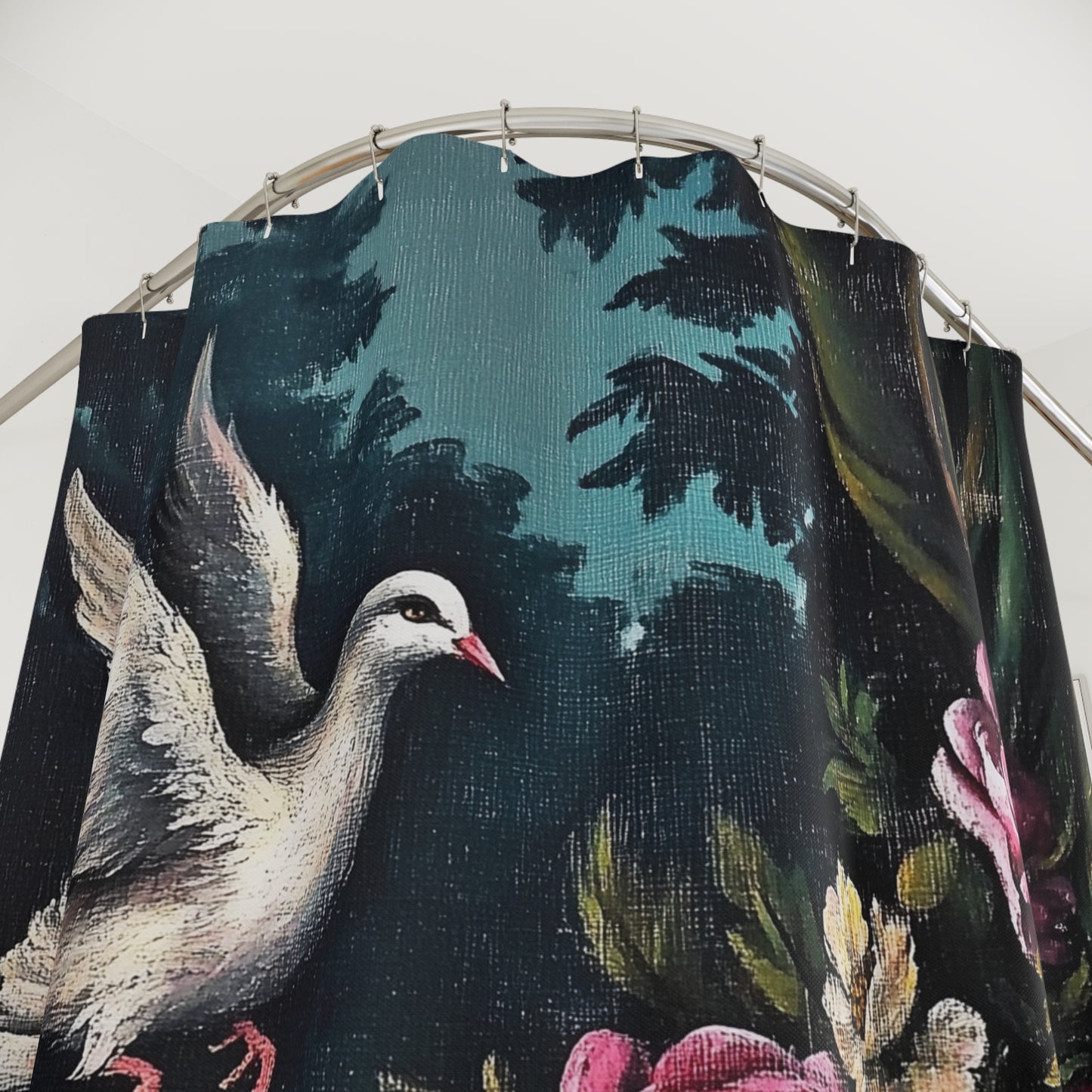 Shower Curtain — Vintage Dove & Rose Floral Bathroom Curtain
