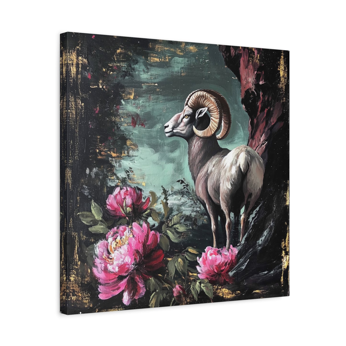 Bighorn Ram Canvas Wall Art | Wild Floral Matte Print