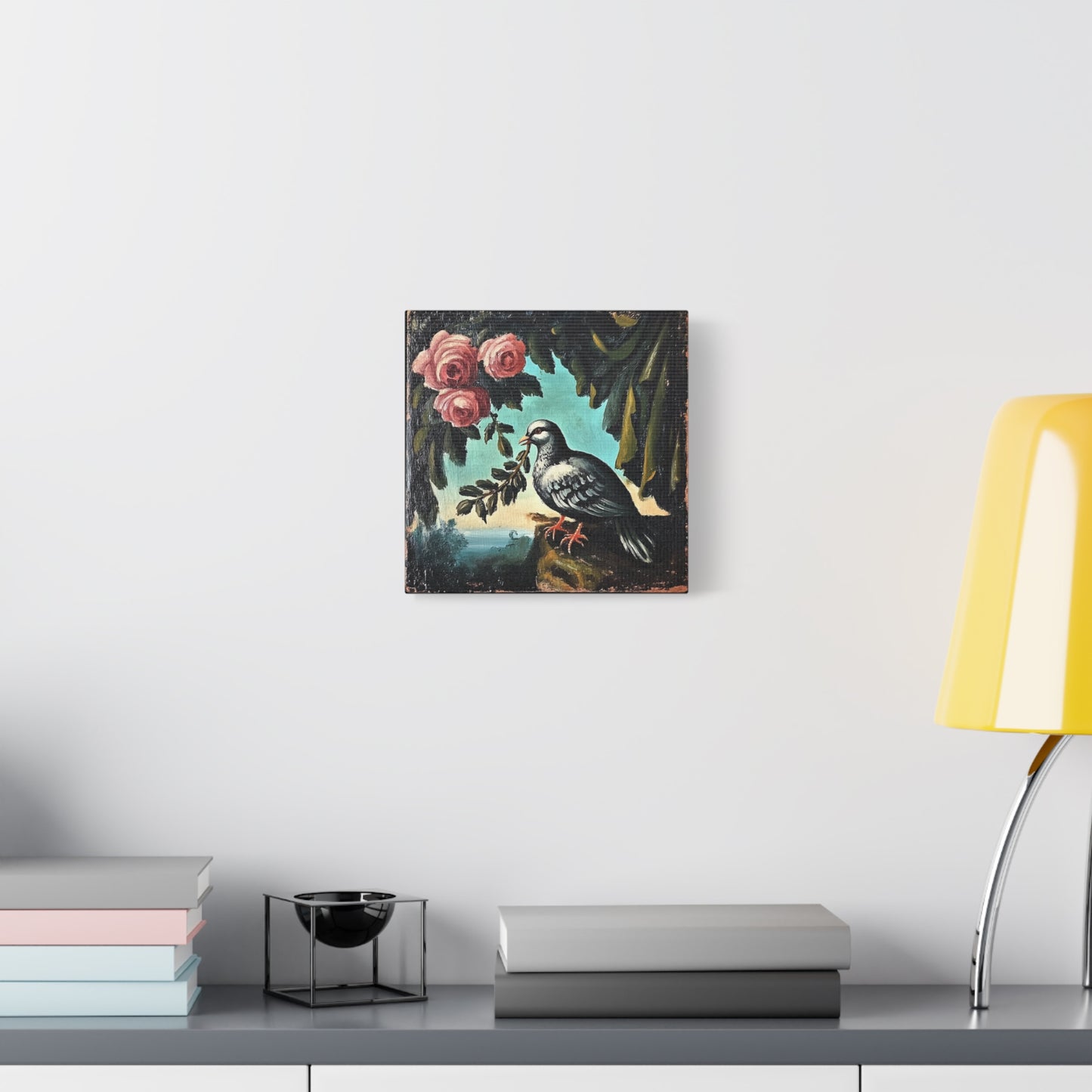 Dove & Roses Matte Canvas Wall Art | Vintage Bird & Floral Print