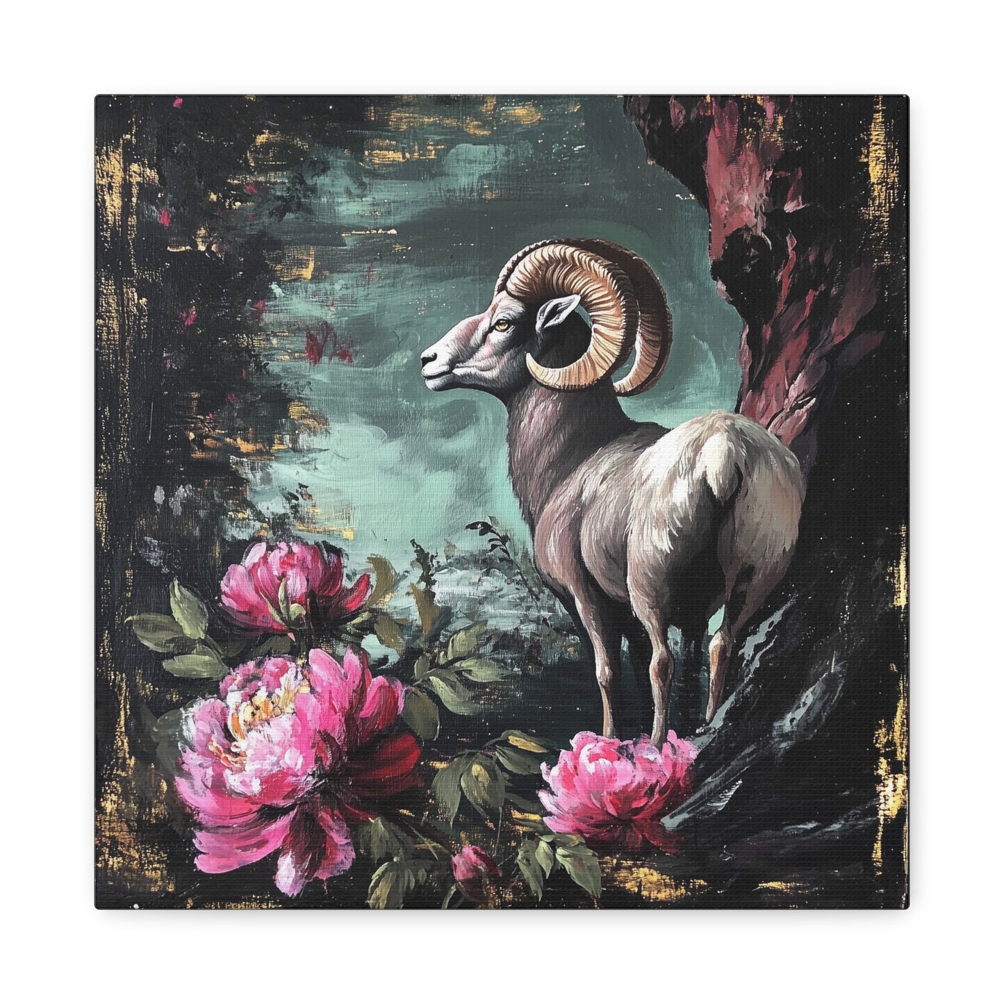 Bighorn Ram Canvas Wall Art | Wild Floral Matte Print
