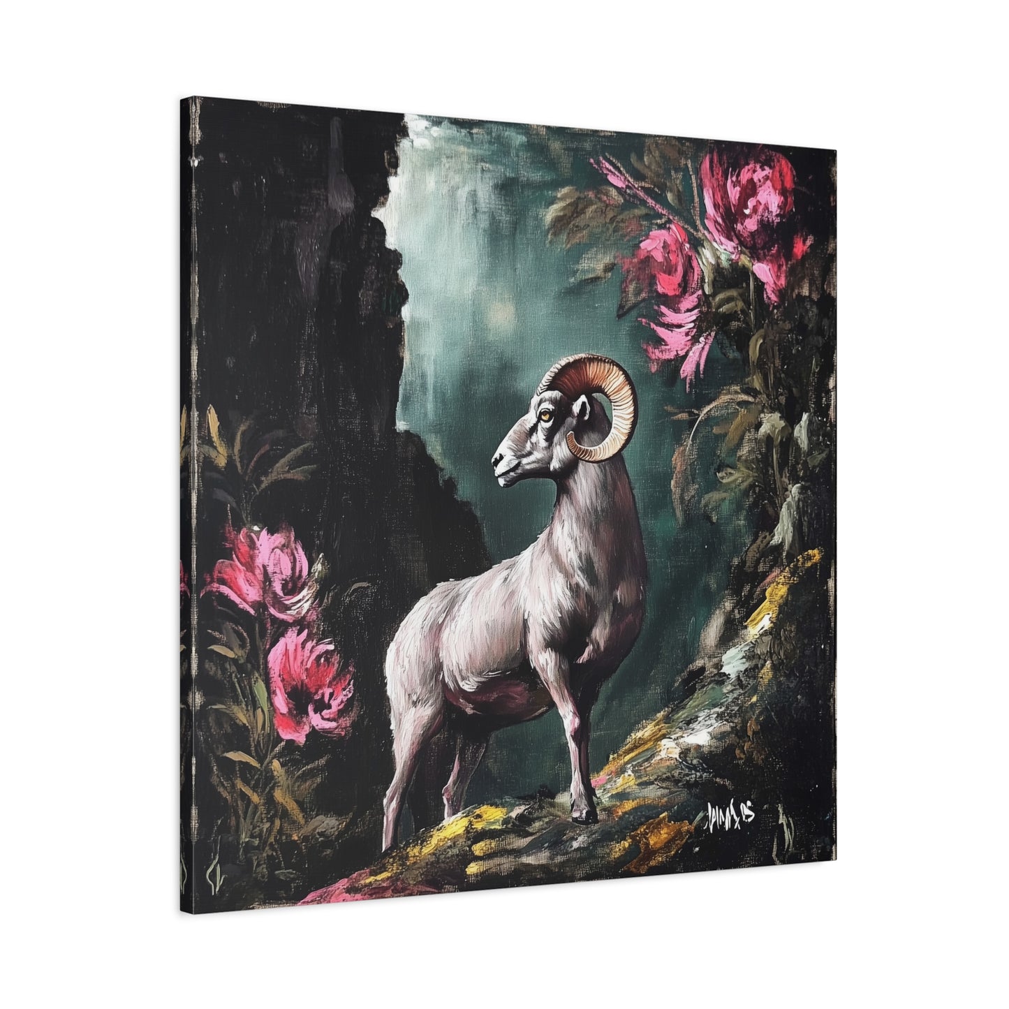 Mountain Ram Canvas Wall Art | Moody Wildlife Matte Print