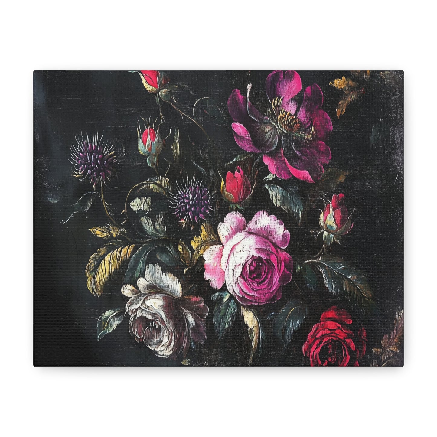 Vintage Dark Floral — Romantic Rose Bouquet Canvas Wall Art