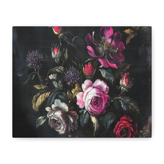 Vintage Dark Floral — Romantic Rose Bouquet Canvas Wall Art