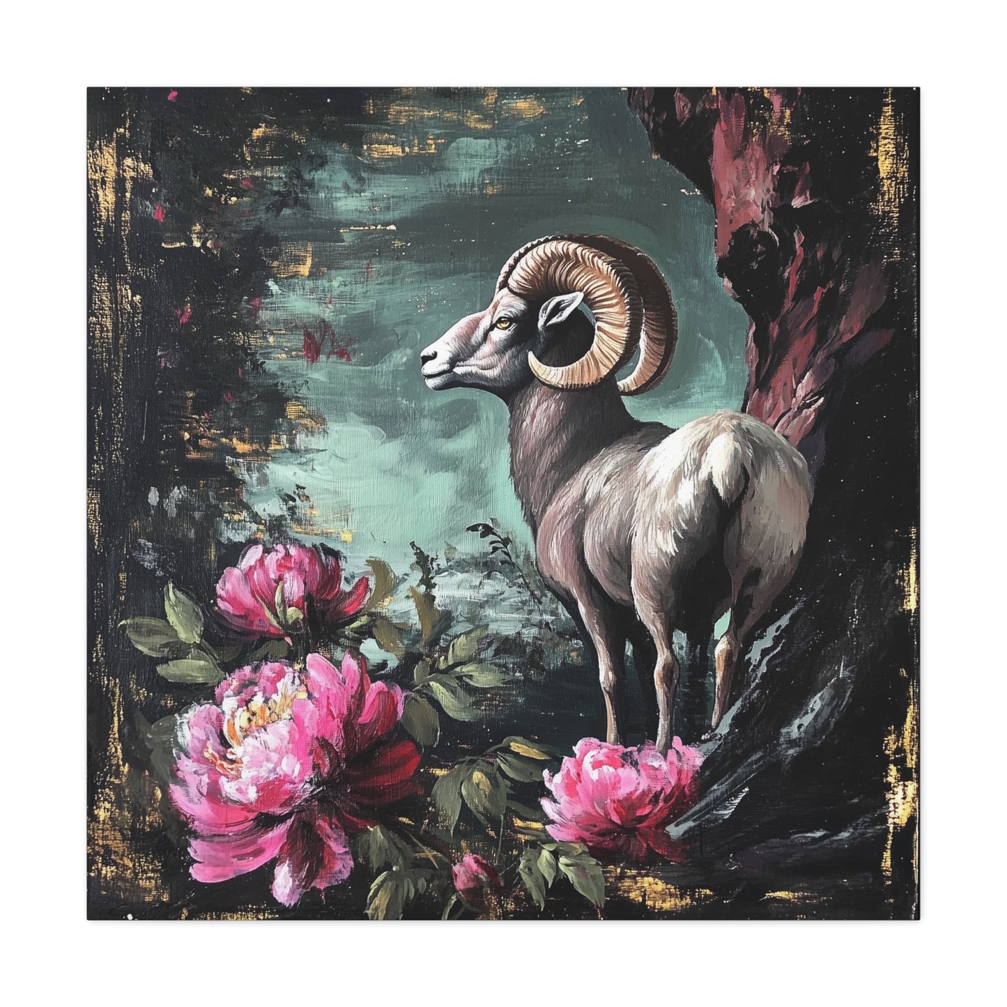 Bighorn Ram Canvas Wall Art | Wild Floral Matte Print