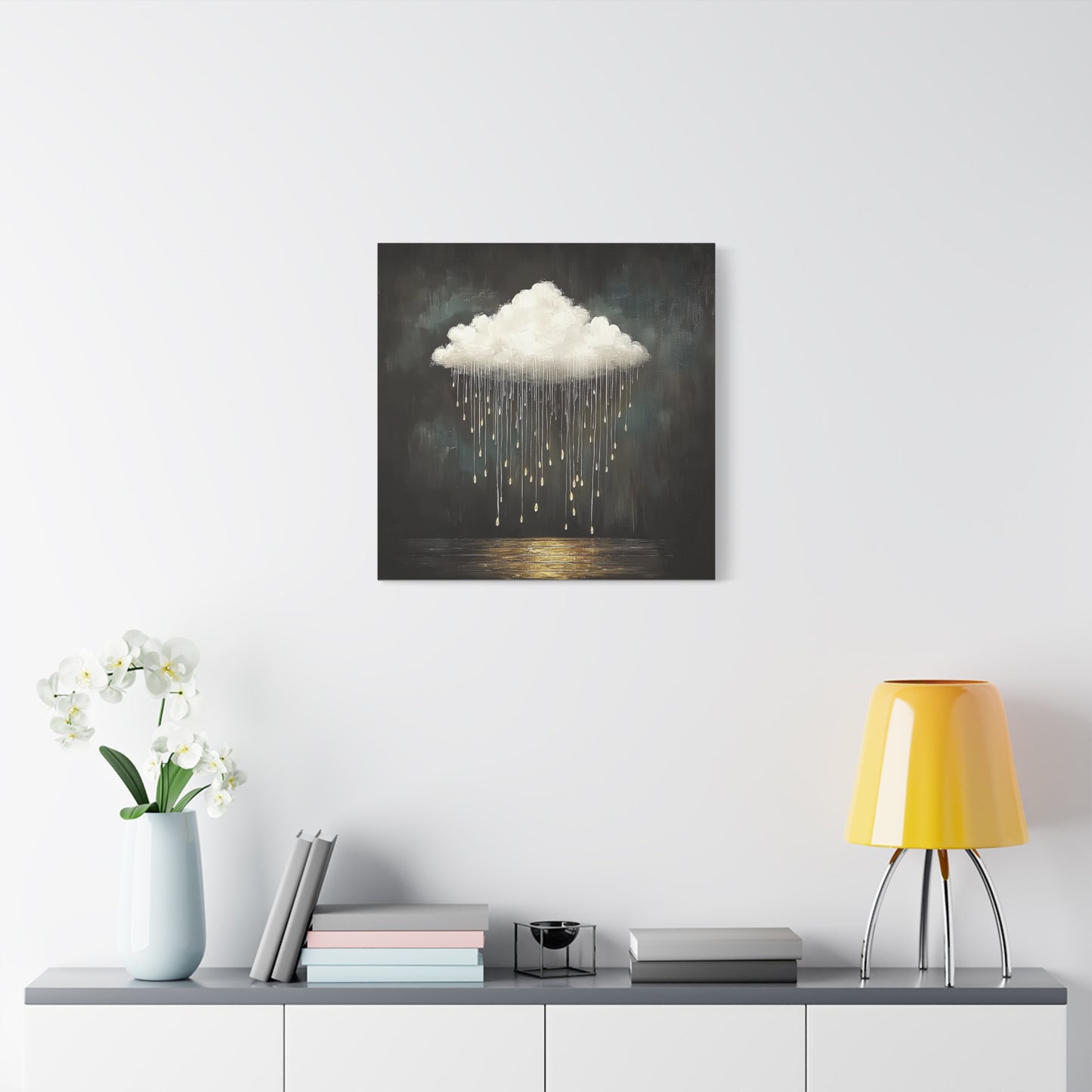Golden Rain Cloud Canvas Wall Art | Dreamy Moody Matte Print