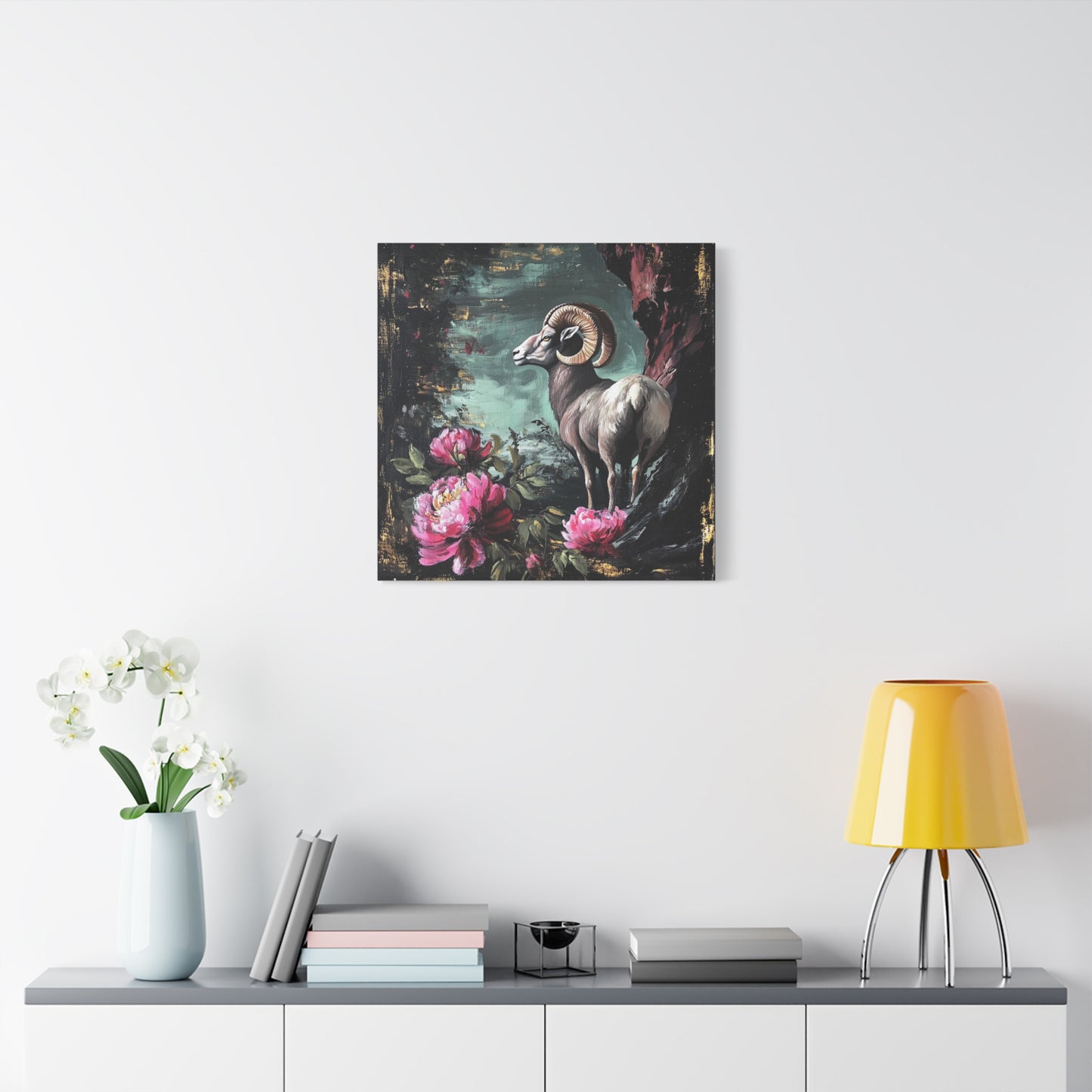 Bighorn Ram Canvas Wall Art | Wild Floral Matte Print