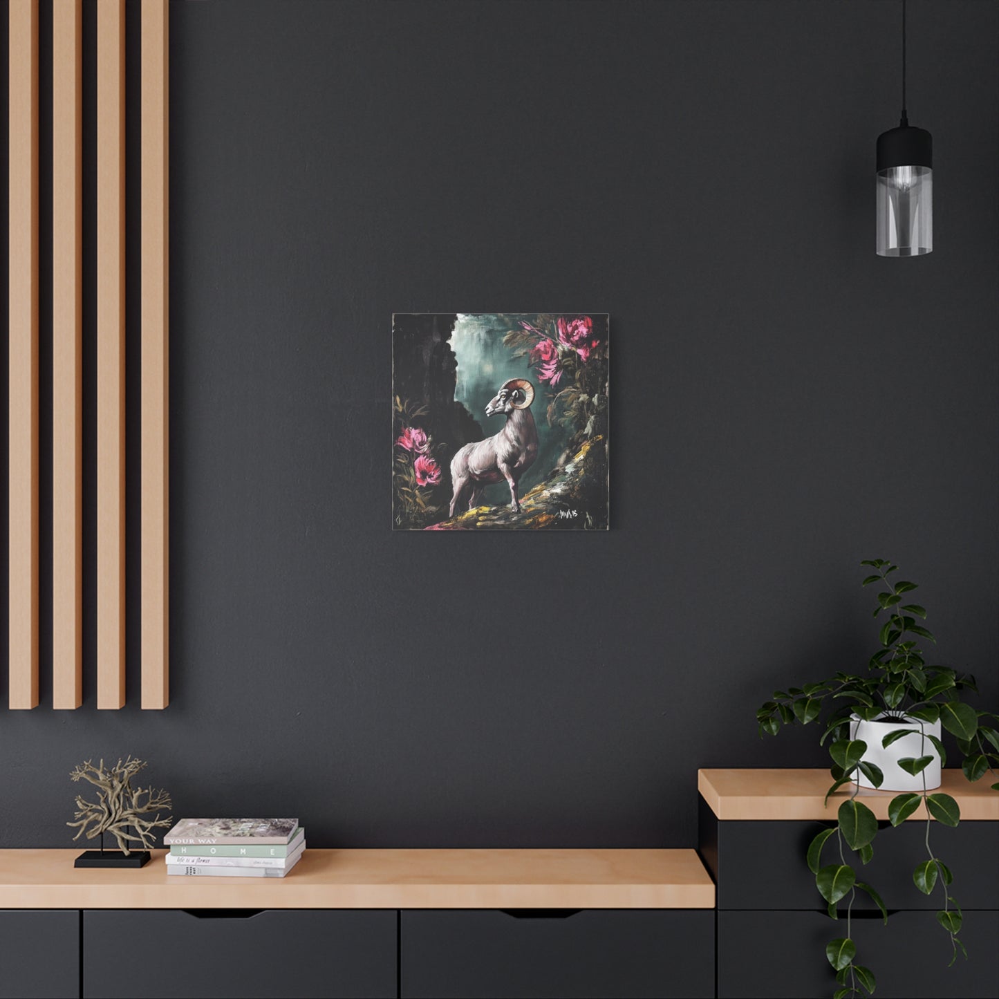 Mountain Ram Canvas Wall Art | Moody Wildlife Matte Print