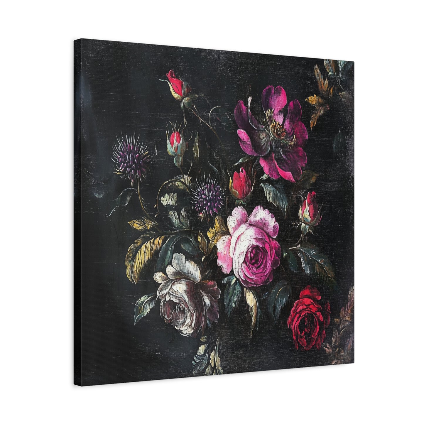 Vintage Dark Floral — Romantic Rose Bouquet Canvas Wall Art