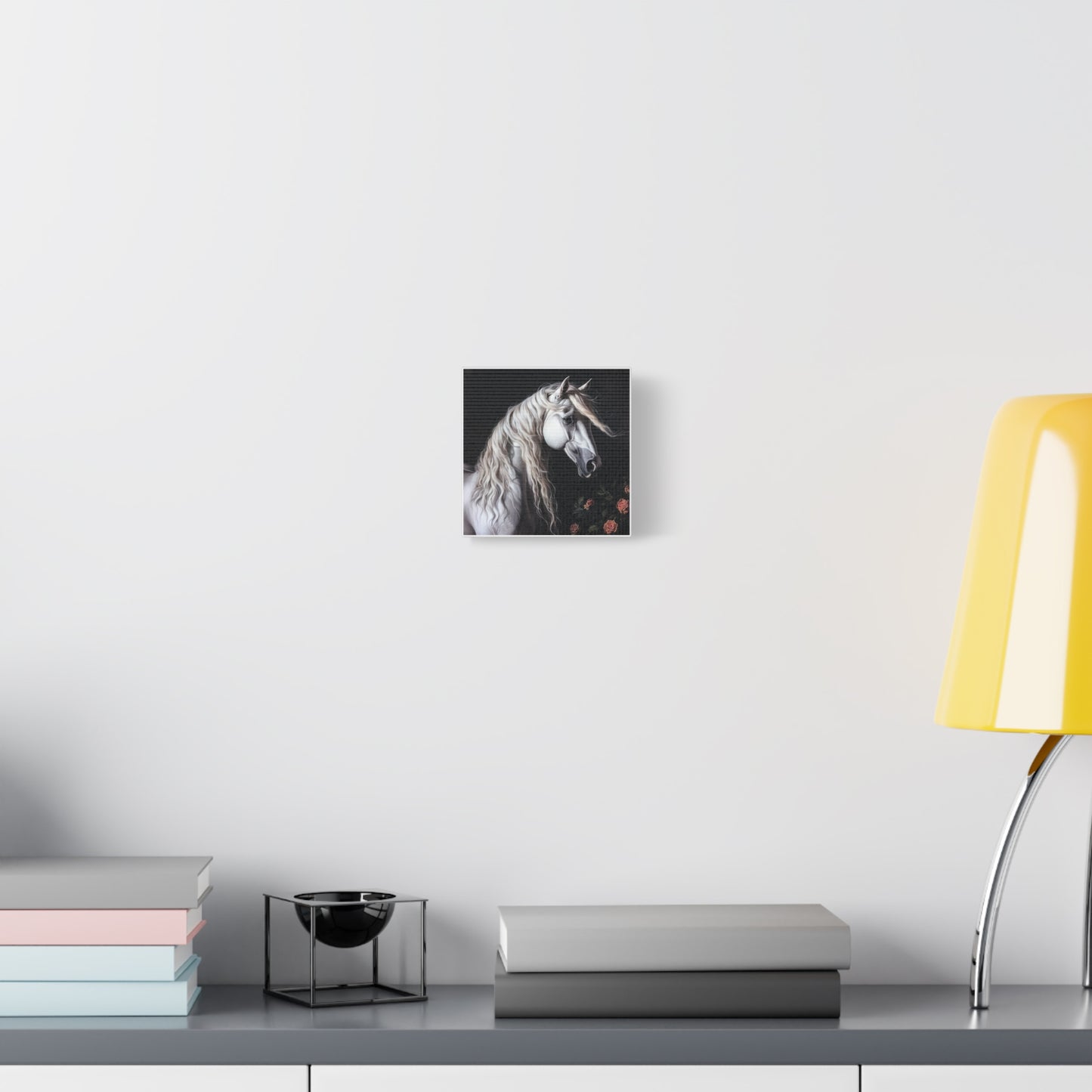 White Arabian Horse Canvas Wall Art | Elegant Matte Floral Print