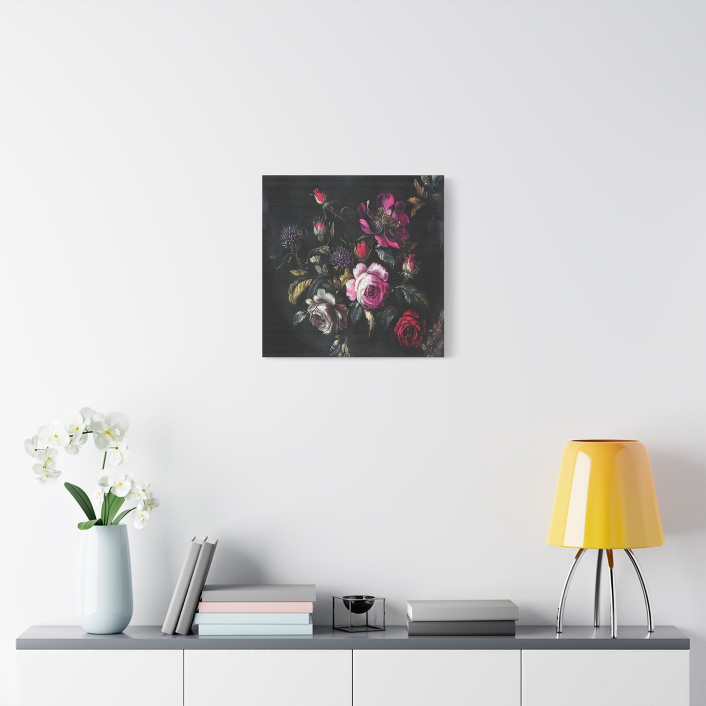 Vintage Dark Floral — Romantic Rose Bouquet Canvas Wall Art