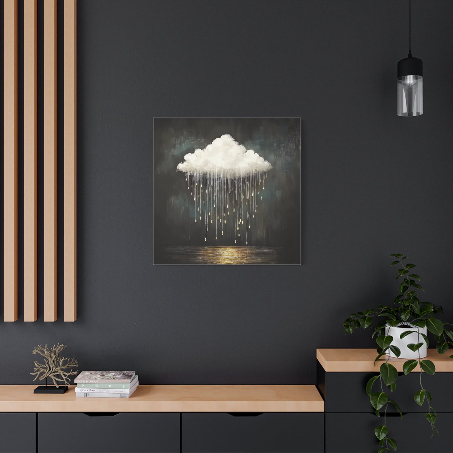 Golden Rain Cloud Canvas Wall Art | Dreamy Moody Matte Print