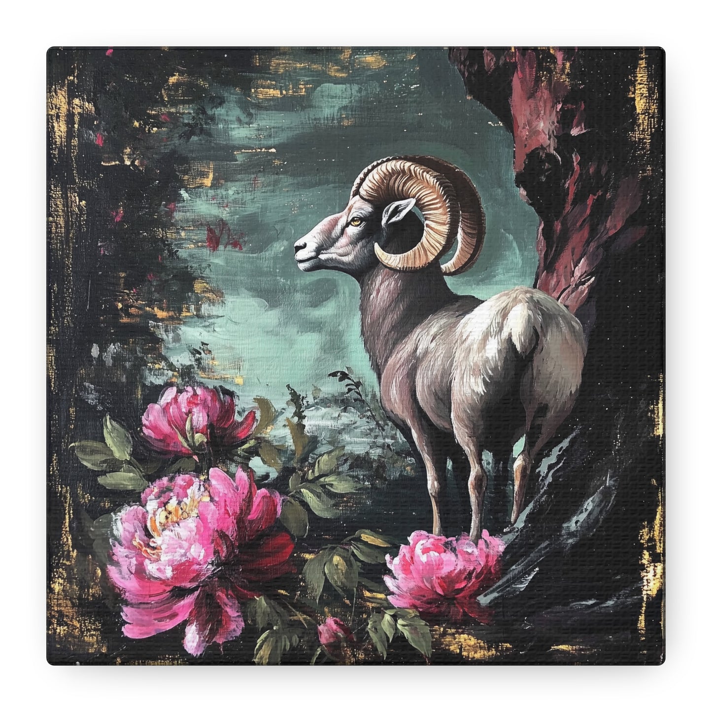 Bighorn Ram Canvas Wall Art | Wild Floral Matte Print