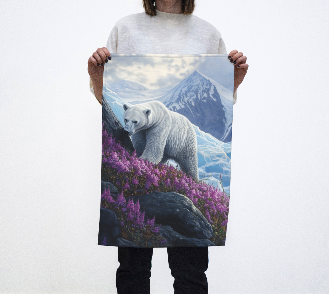 Polar Bear & Fireweed Mountain Tea Towel | Alaska Wildlife Kitchen Linen