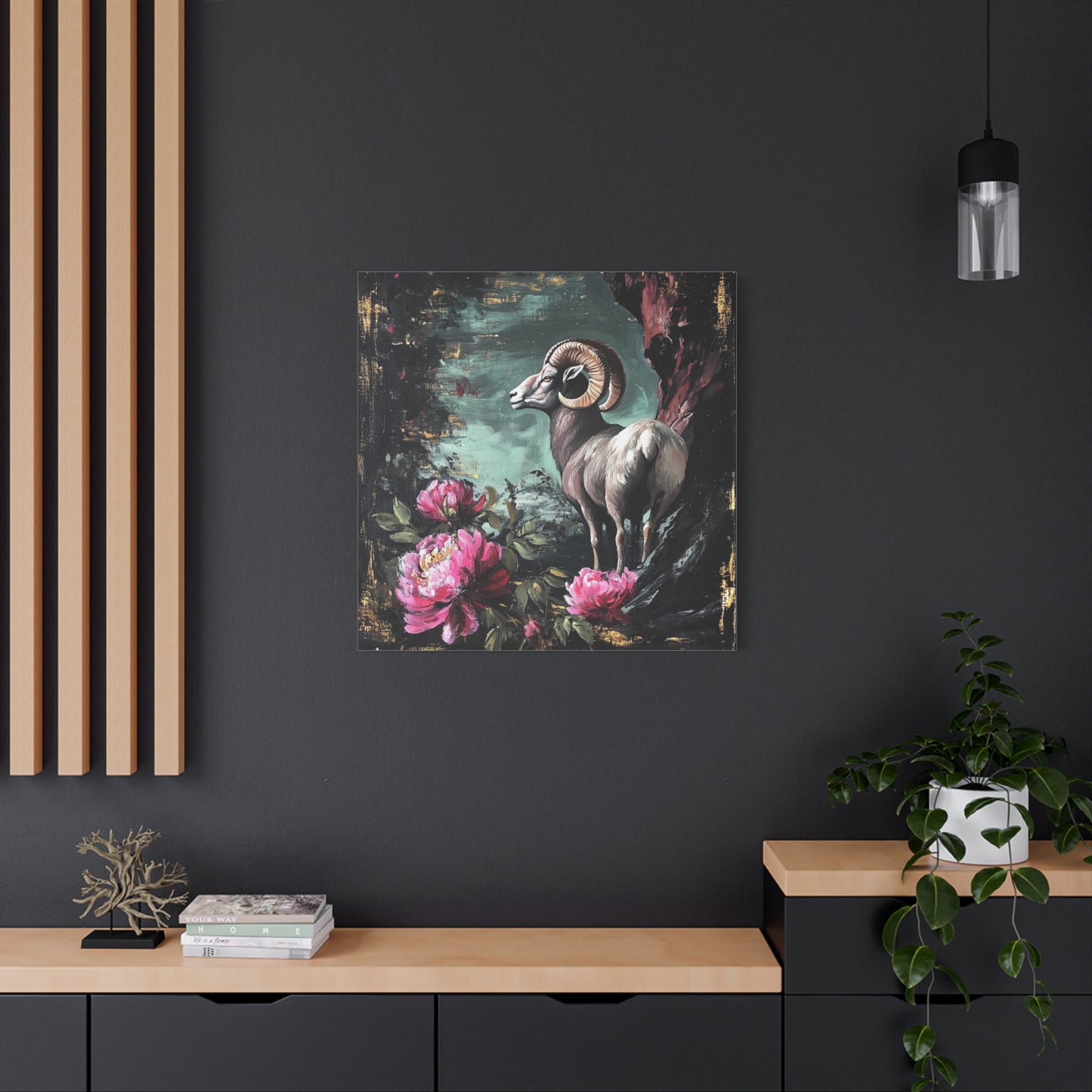 Bighorn Ram Canvas Wall Art | Wild Floral Matte Print