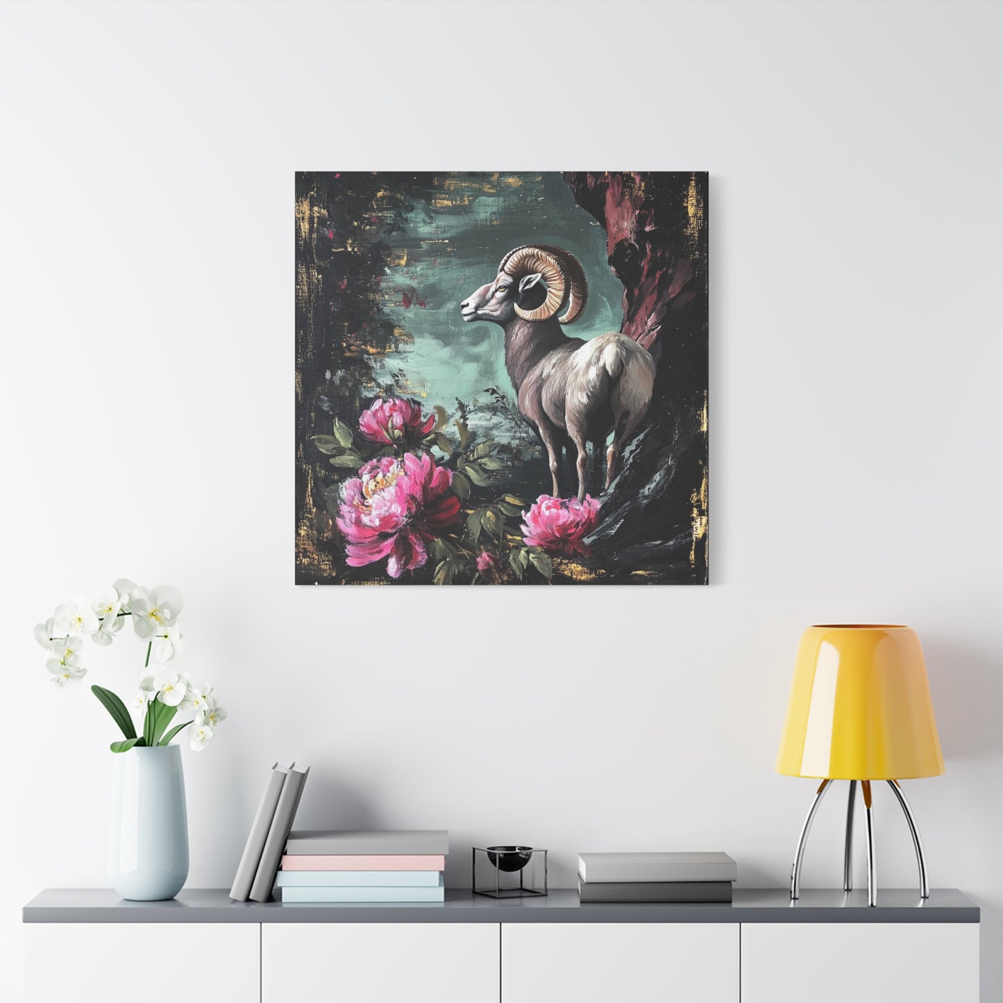 Bighorn Ram Canvas Wall Art | Wild Floral Matte Print