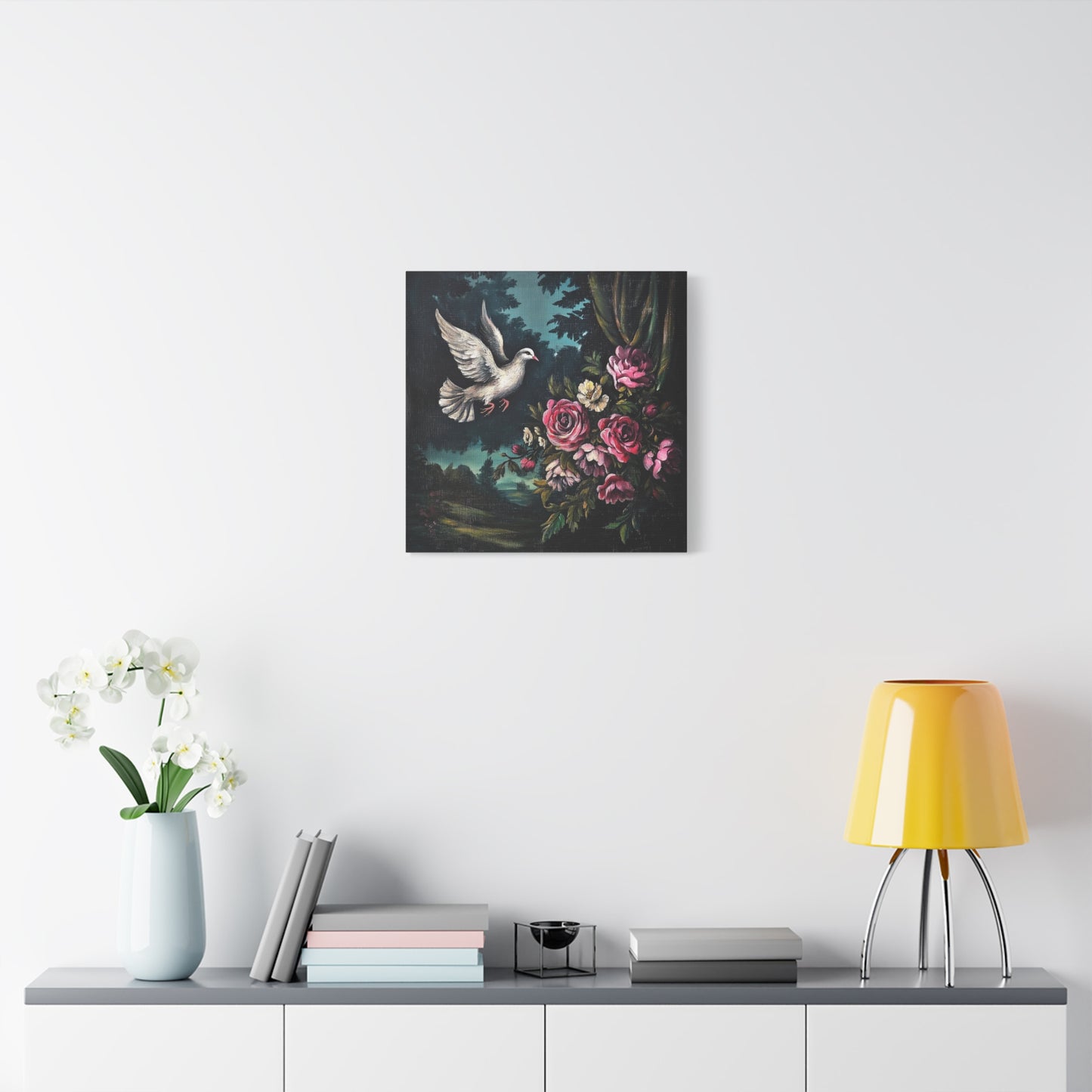 Dove & Roses Canvas Wall Art | Vintage Botanical Print