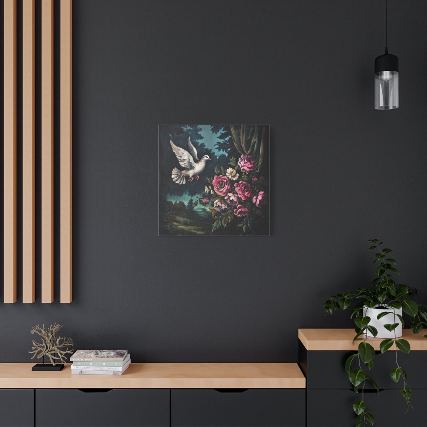 Dove & Roses Canvas Wall Art | Vintage Botanical Print