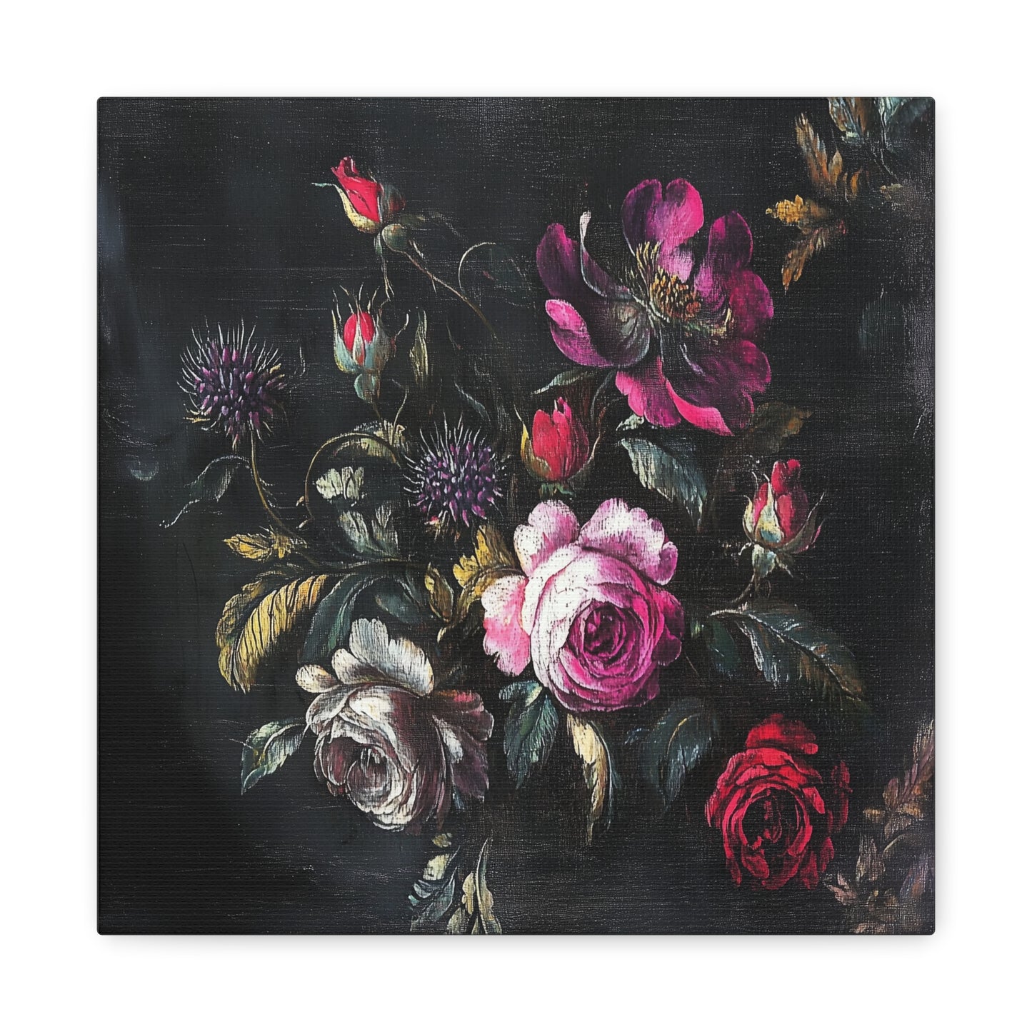 Vintage Dark Floral — Romantic Rose Bouquet Canvas Wall Art