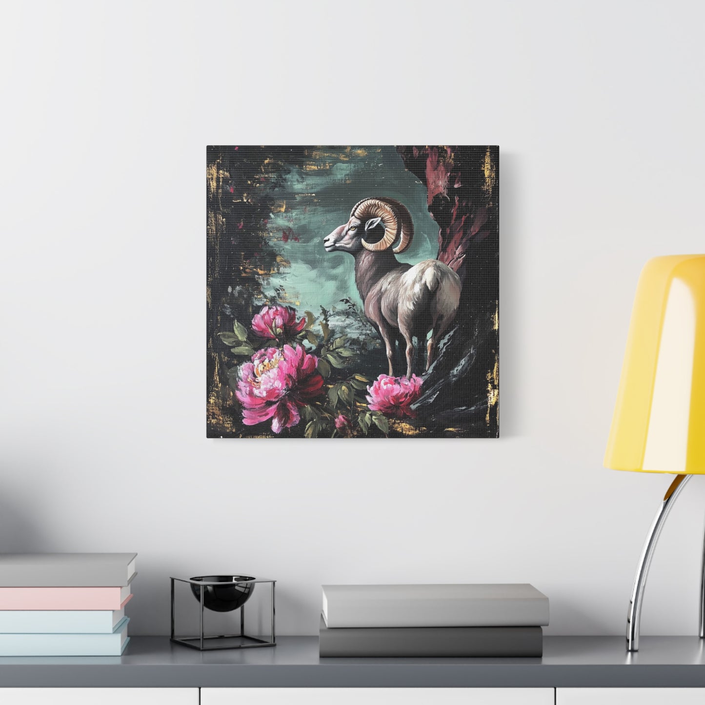 Bighorn Ram Canvas Wall Art | Wild Floral Matte Print