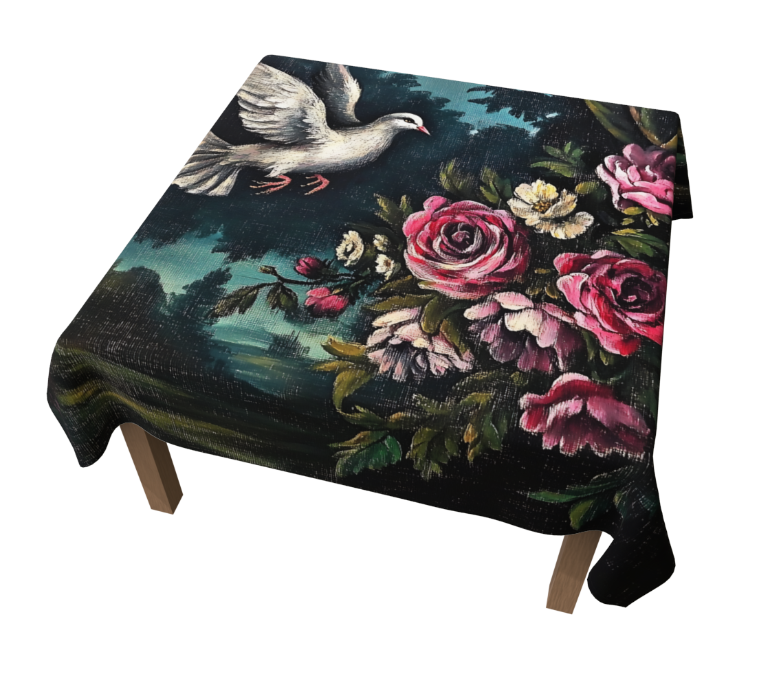 Dove & Roses Tablecloth | Faith-Inspired Farmhouse Table Linen