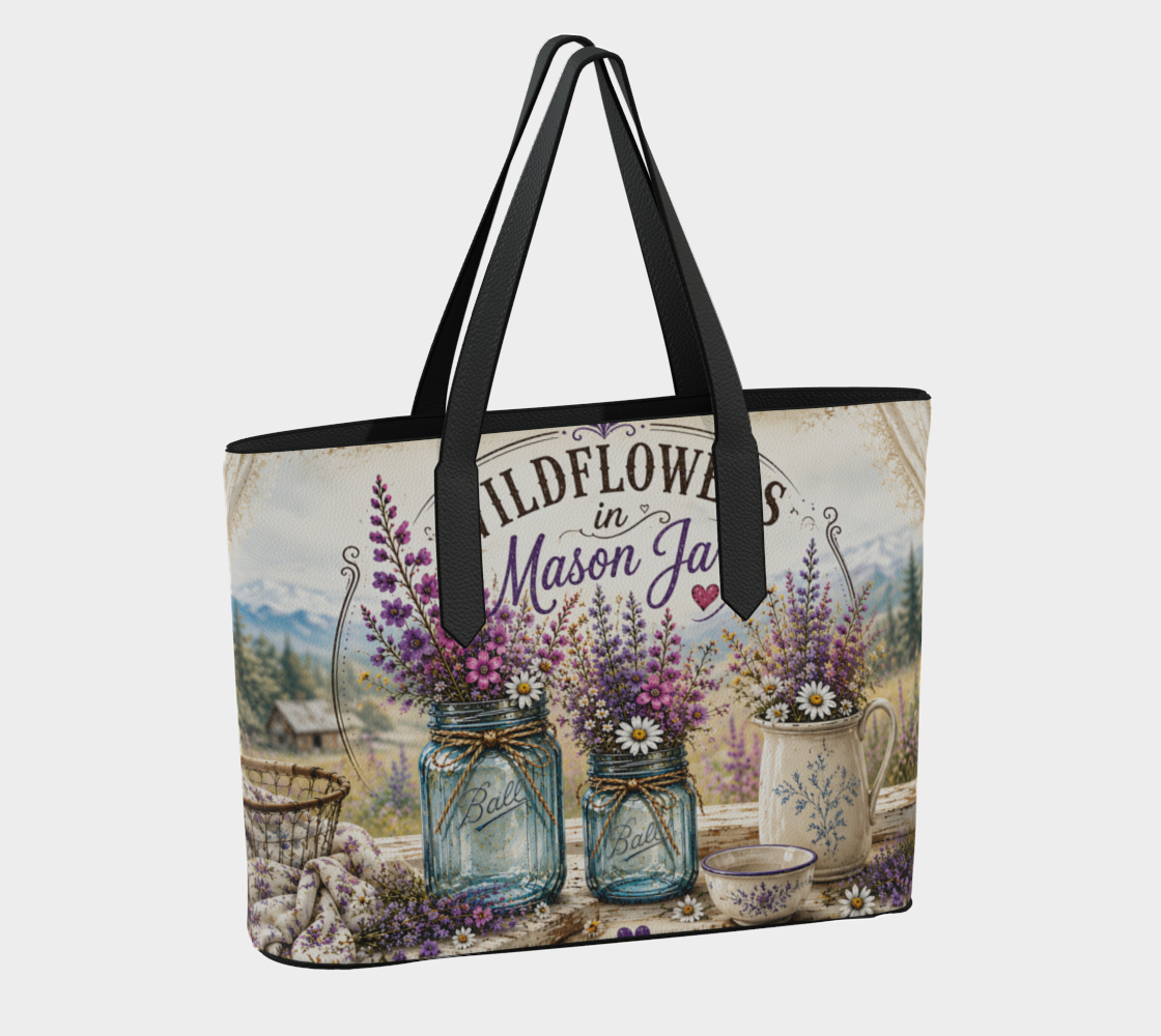 Wildflowers in Mason Jars Vegan Leather Tote Bag