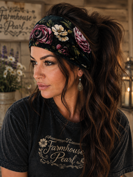 Midnight Garden Collection - Wild Dove & Rose Headband | Faith-Inspired Farmhouse Hair Accessory
